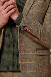 Herrenanzug, 3-teilig, Fischgrätenmuster, Tweed, hellbraun, kariert, maßgeschneiderte Passform, doppelt klassisch