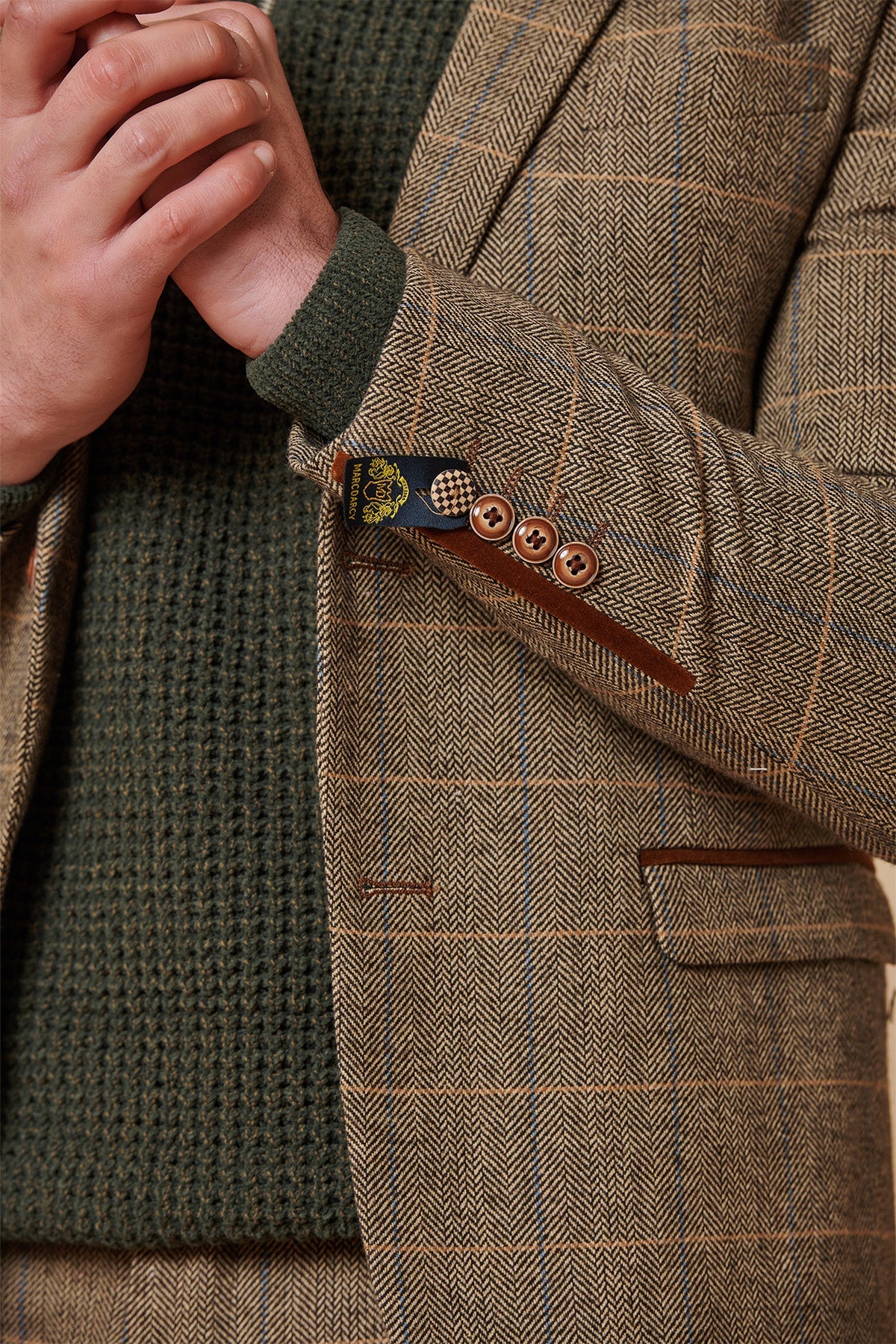 Herrenanzug, 3-teilig, Fischgrätenmuster, Tweed, hellbraun, kariert, maßgeschneiderte Passform, doppelt klassisch