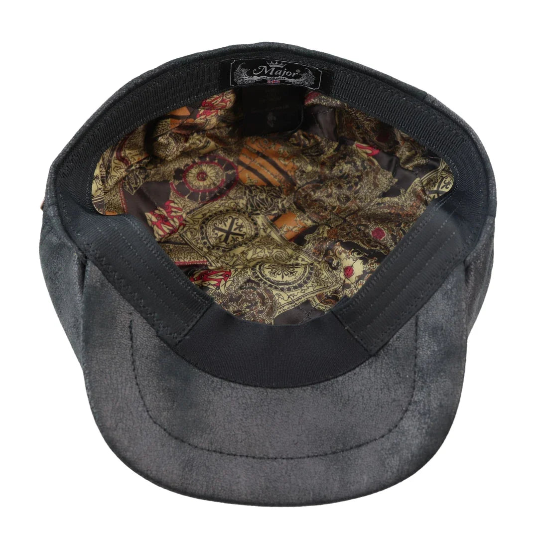 Men's 8 Panel Razor Baker Boy Hat PU Leather Blinders Newsboy Flat Cap Black