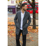 Men's Notched Lapel Collar Wool Blend Grey Overcoat