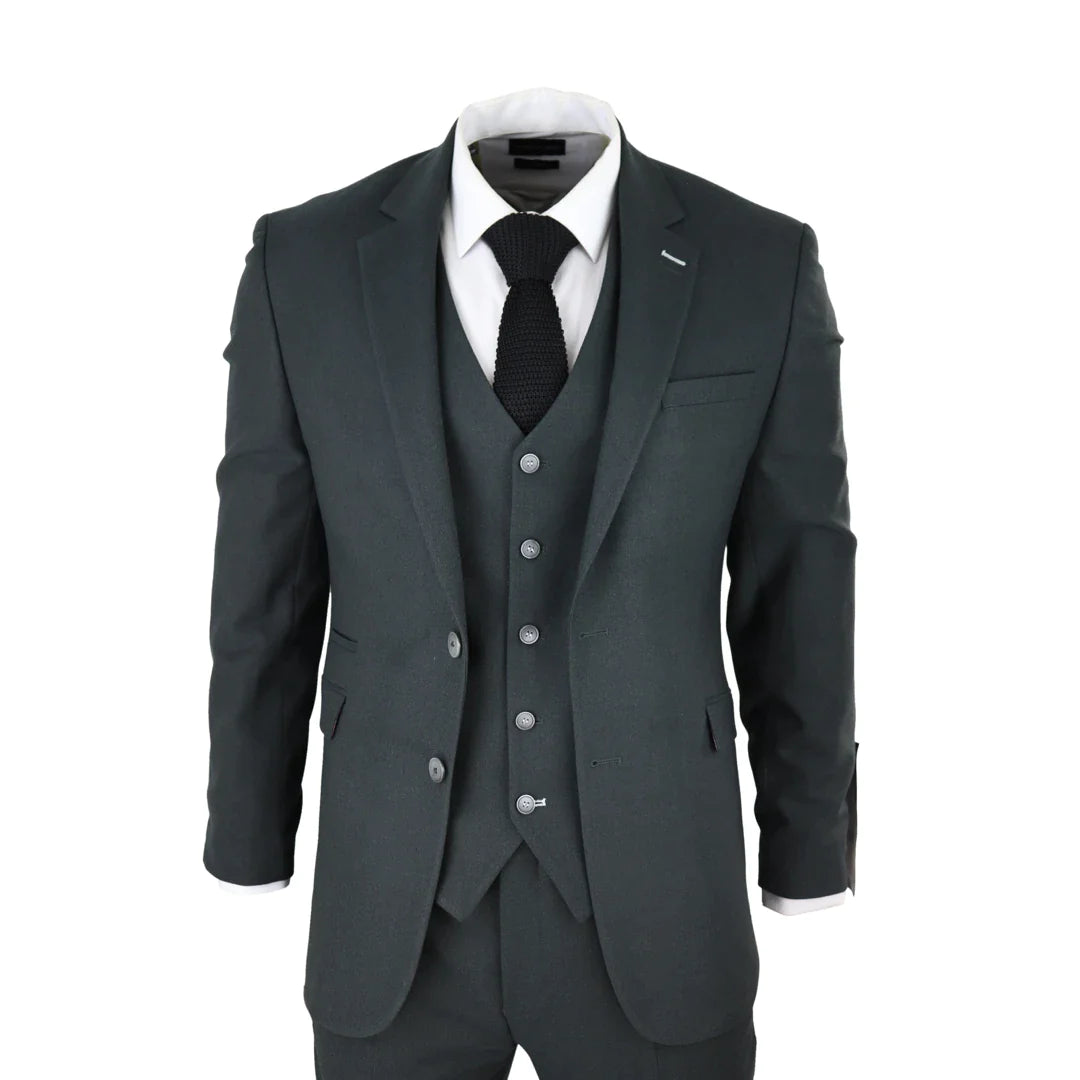 Mens Tweed Olive Green 3 Piece Suit Tailored Fir Classic Vintage 1920s Wedding