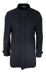 Mens 3/4 Long Overcoat Black Jacket Coat Removable Hood Smart Casual Winter Warm Wool