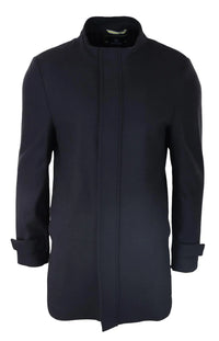 Mens 3/4 Long Overcoat Black Jacket Coat Removable Hood Smart Casual Winter Warm Wool
