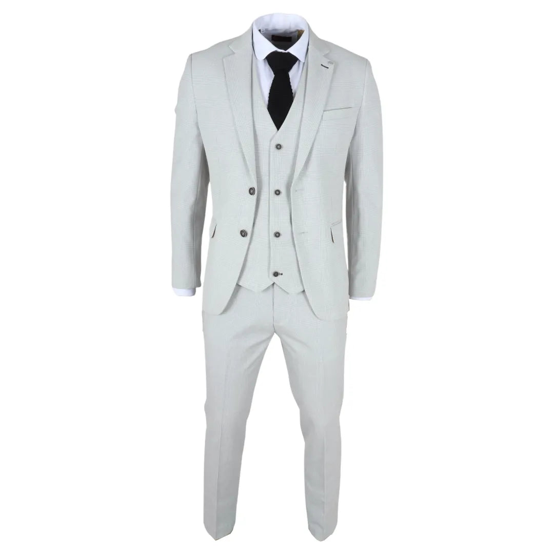 Miller - Men's Grey Checked Plaid Tailored Fit 3 Piece Suit