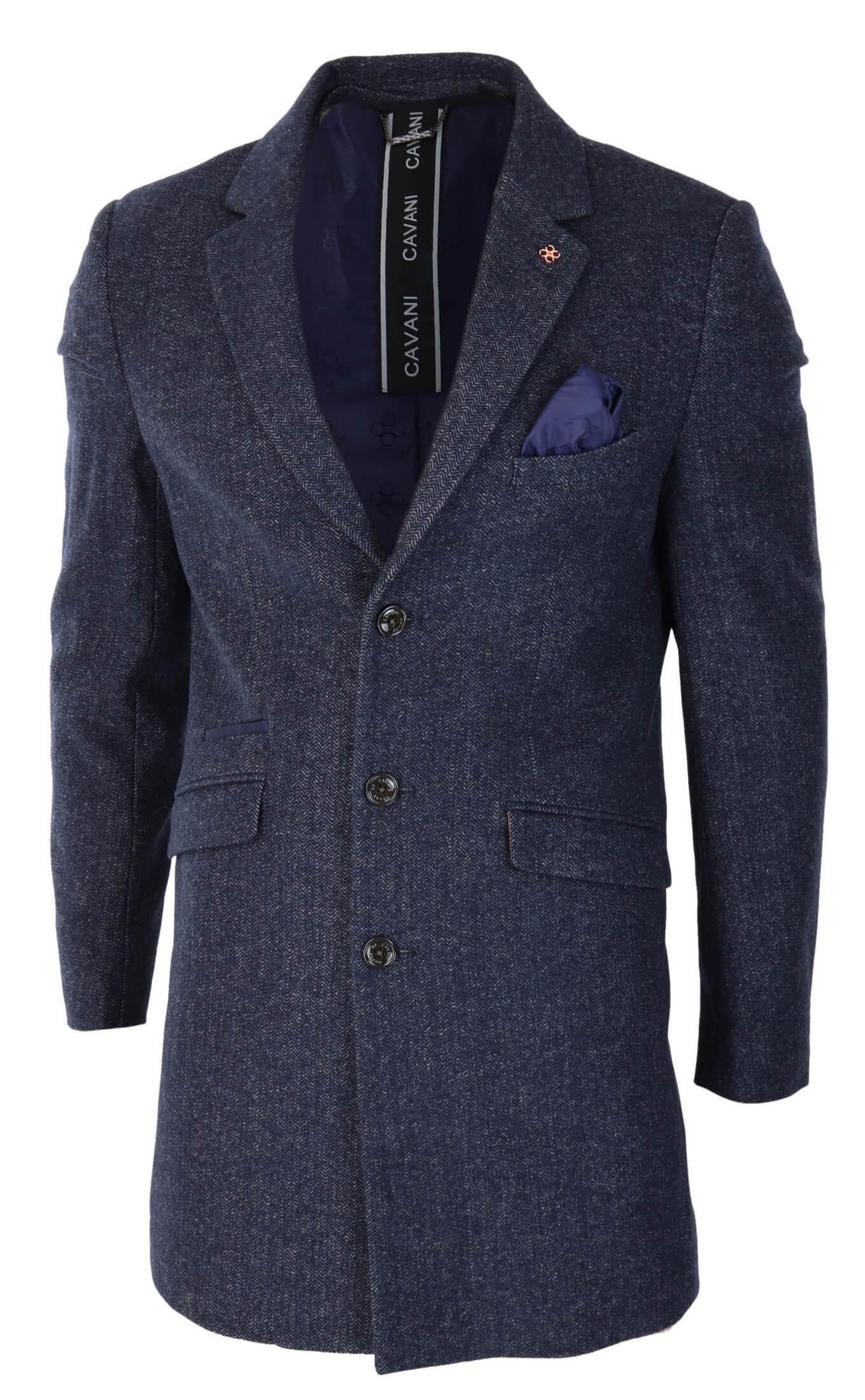 Cavani Mens Classic 3/4 Length BlueOvercoat