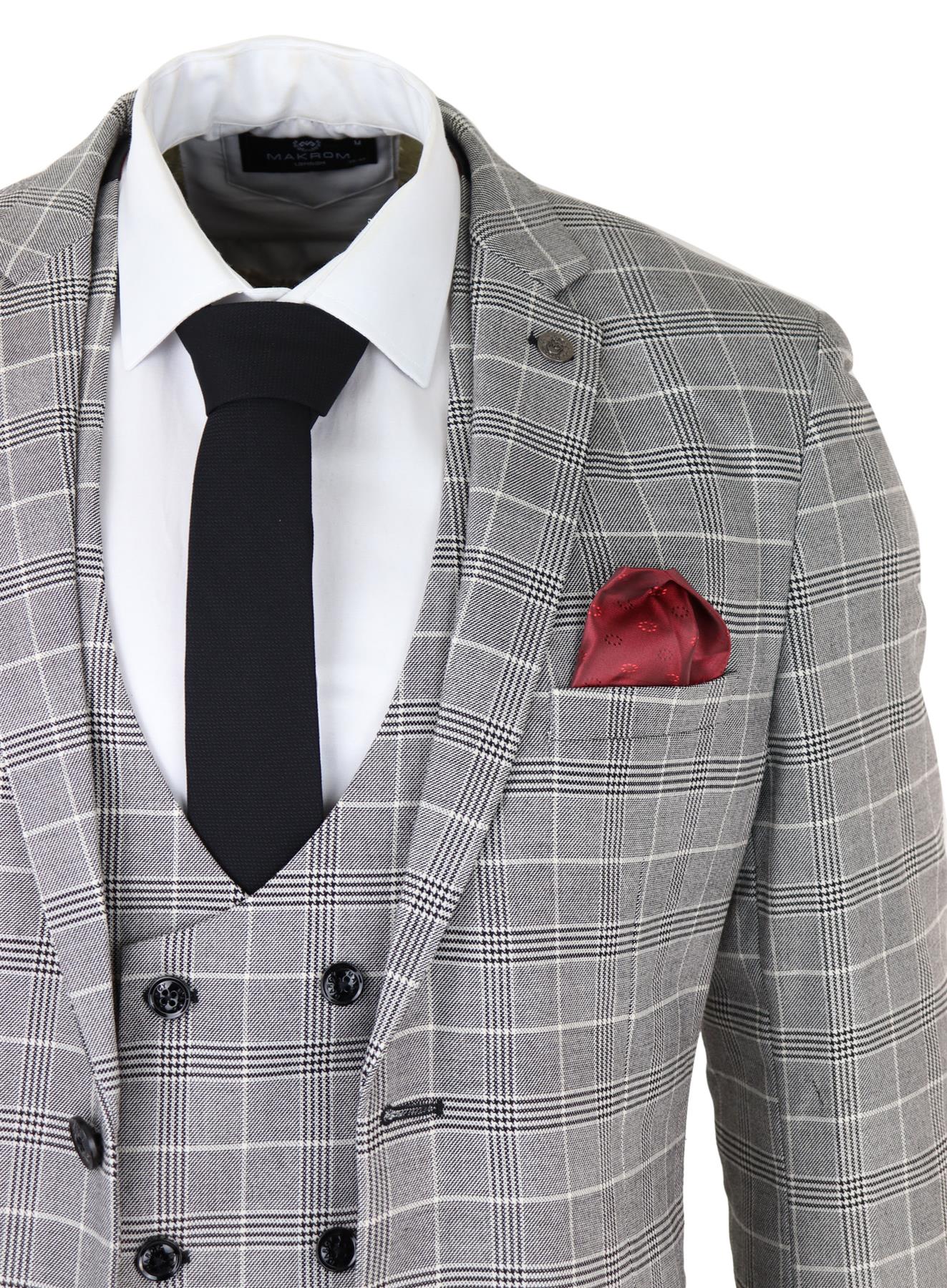 Mens Marc Darcy Grey Prince Of Wales Check Suit Ross Office Wedding Slim Fit Classic